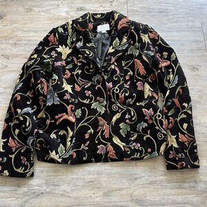 Vintage Tapestry Jacket Medium Floral Erin London Black Multicolor Fall